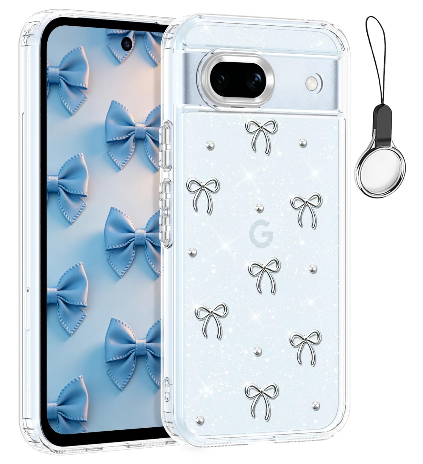 Amazon.co.jp: Google Pixel 8A 用 ケース クリア シルバー ミニリボン